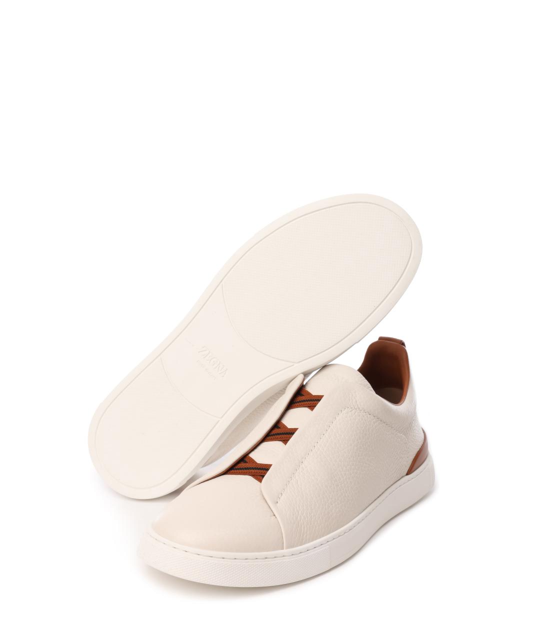ZEGNA Белые кожаные низкие кроссовки / кеды, фото 4
