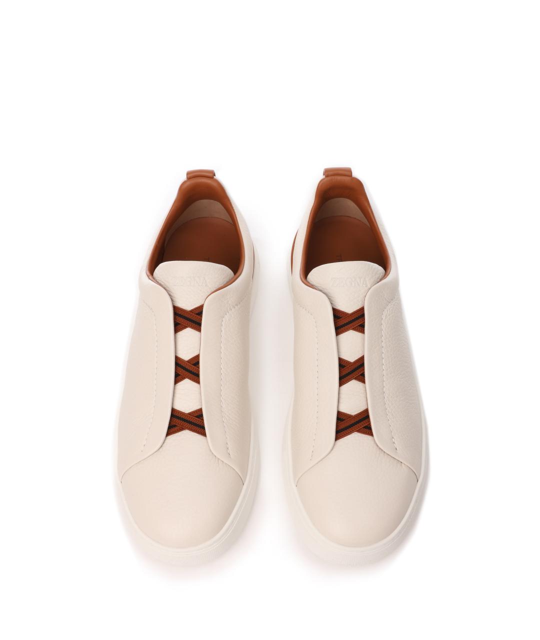 ZEGNA Белые кожаные низкие кроссовки / кеды, фото 5