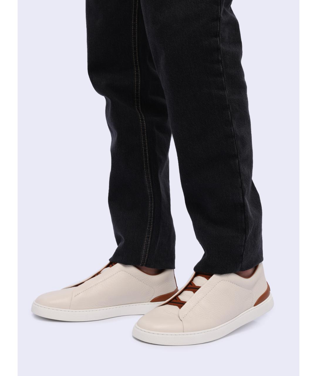 ZEGNA Белые кожаные низкие кроссовки / кеды, фото 7
