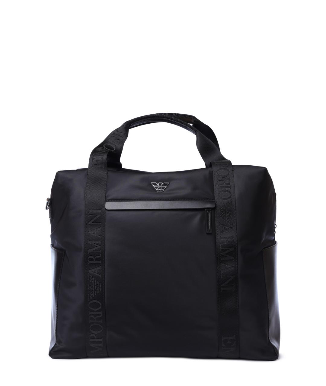 EMPORIO ARMANI Черная тканевая сумка тоут, фото 1