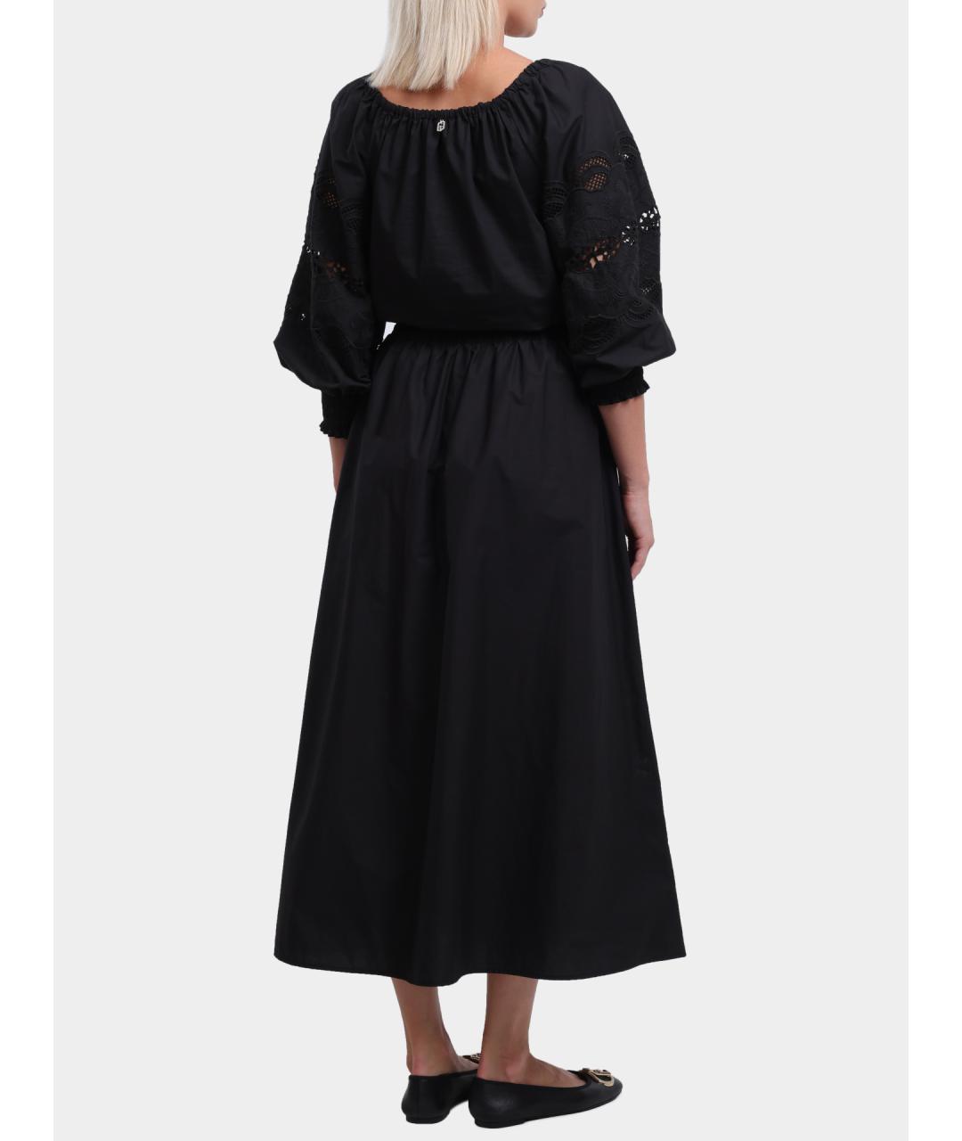 LIU JO Черная хлопковая юбка макси, фото 5