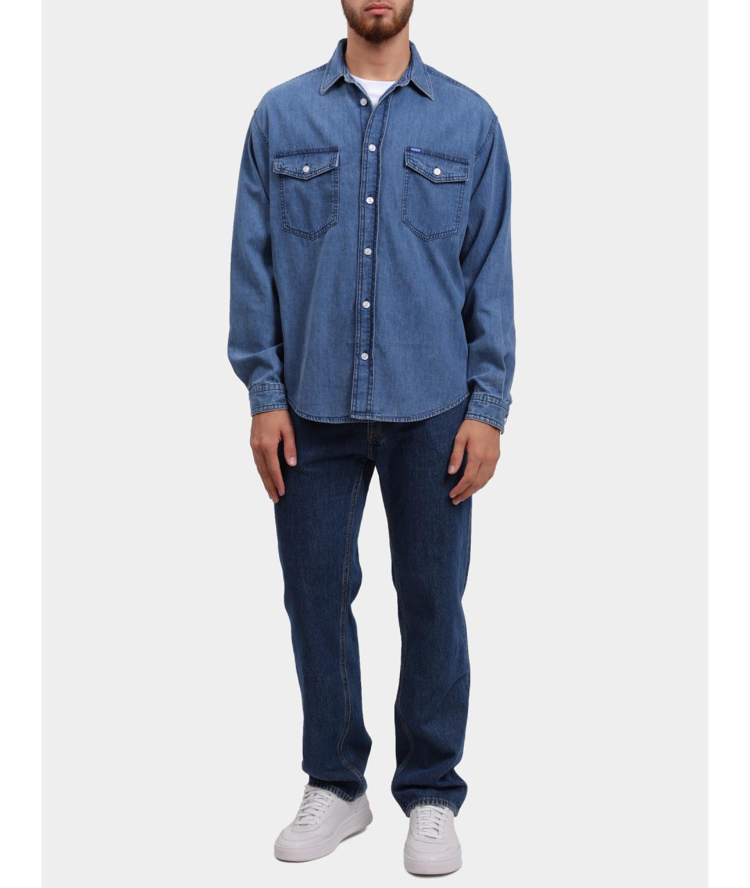 HUGO Синяя хлопковая кэжуал рубашка, фото 2