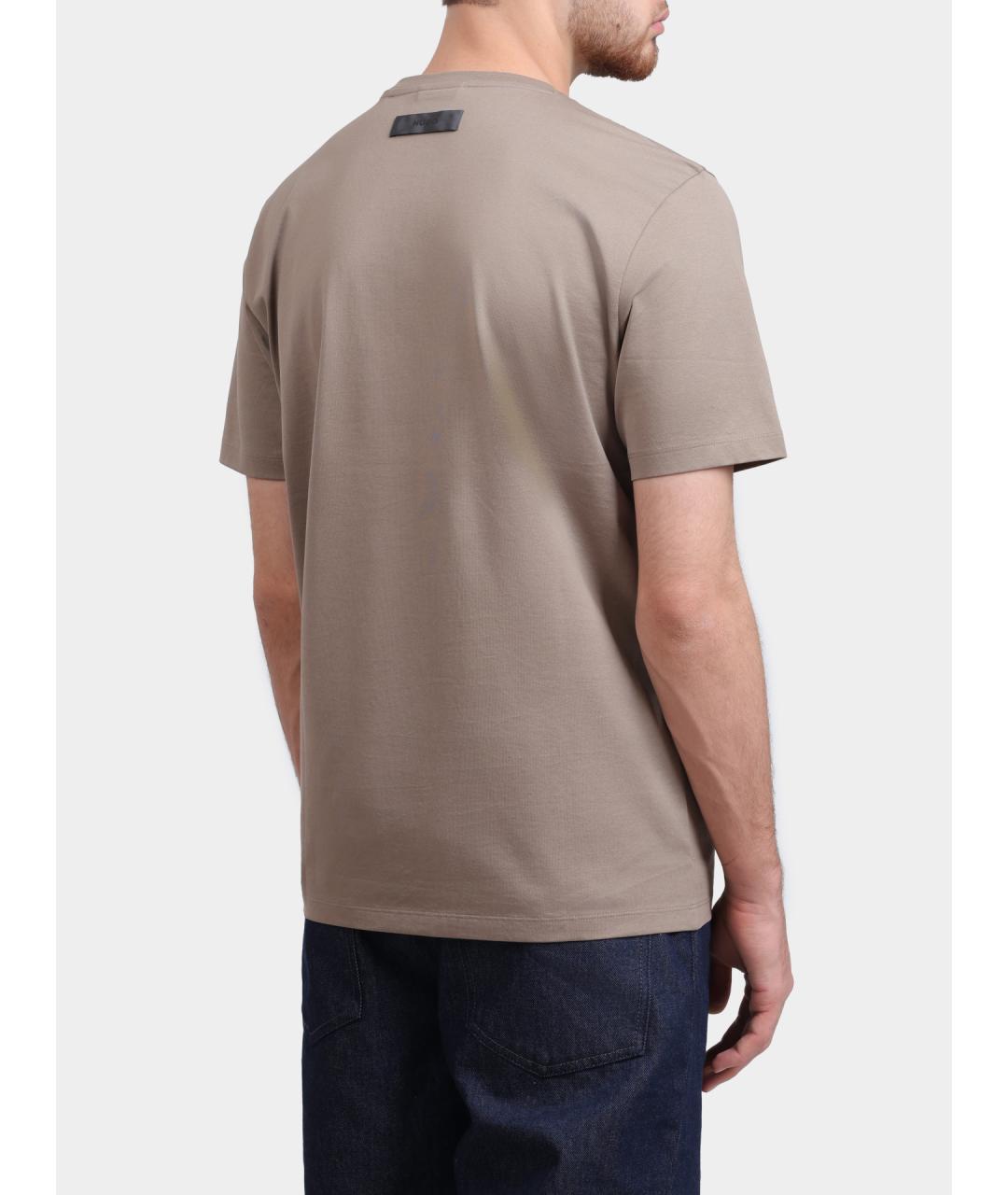 HUGO Бежевая хлопковая футболка, фото 5