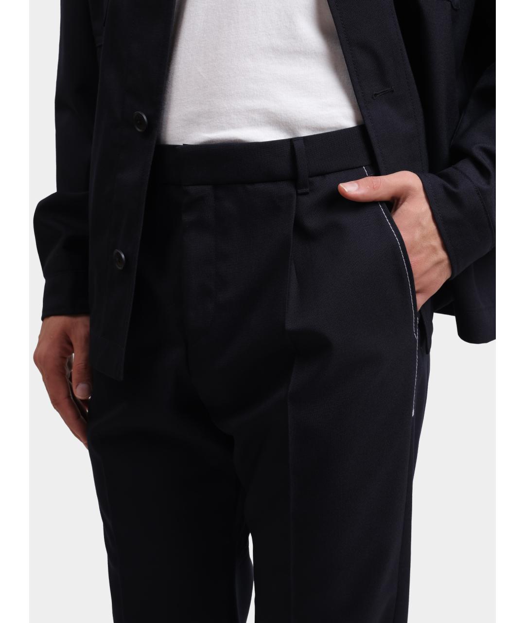 HUGO BOSS Темно-синие шерстяные повседневные брюки, фото 4