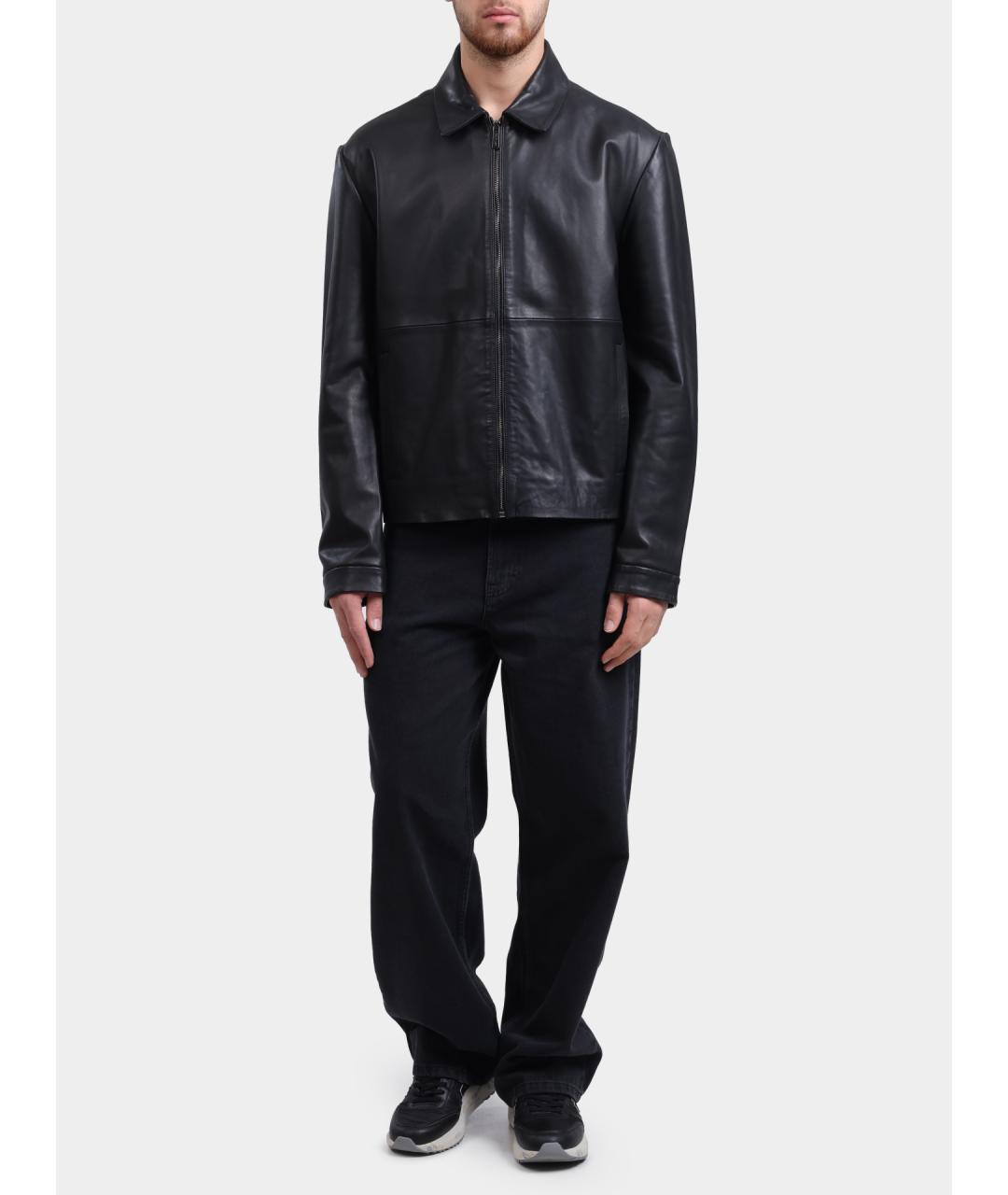 CALVIN KLEIN Черная кожаная куртка, фото 2