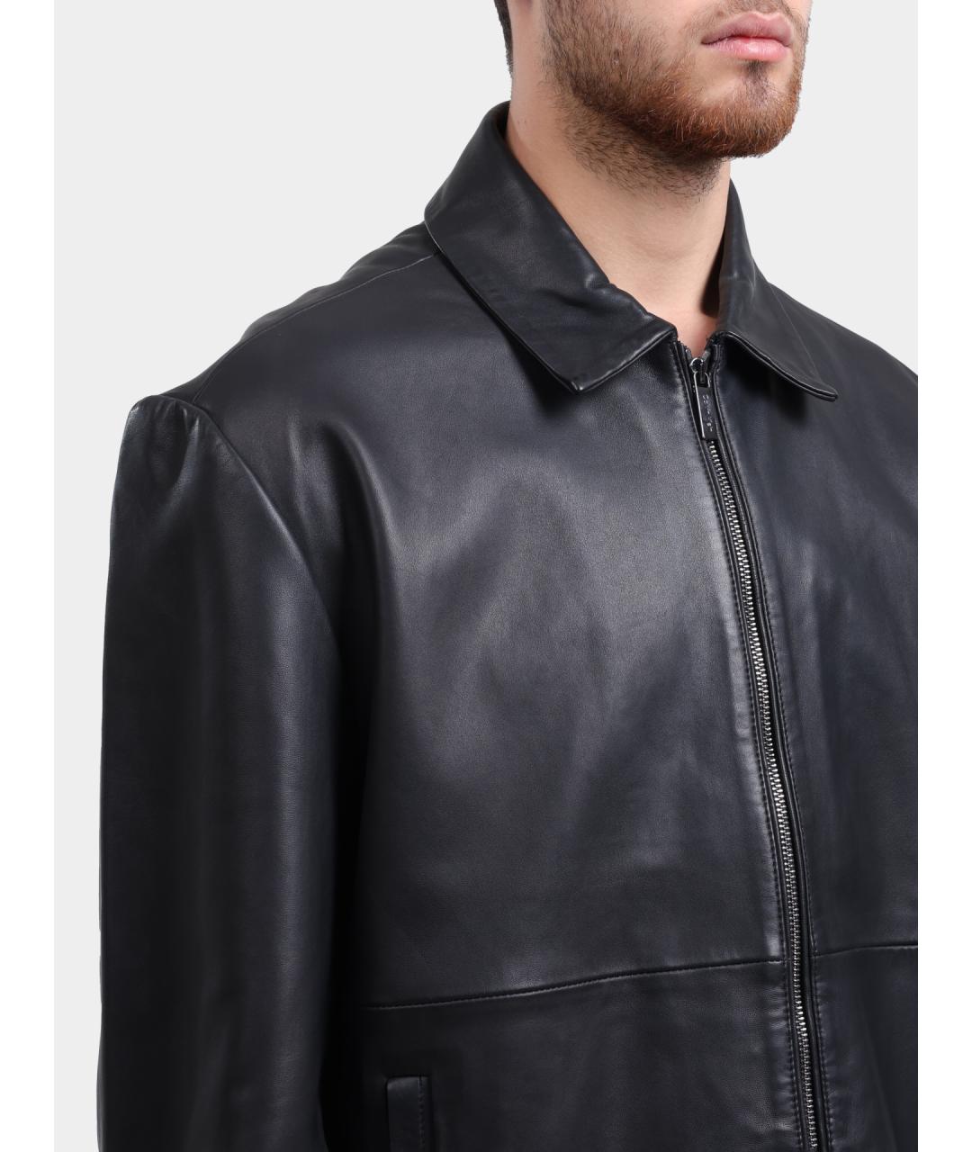 CALVIN KLEIN Черная кожаная куртка, фото 4
