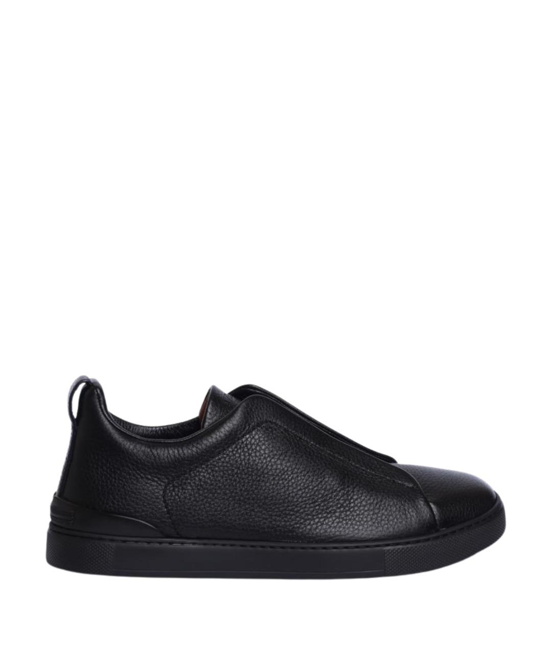 ZEGNA Черные кожаные низкие кроссовки / кеды, фото 1