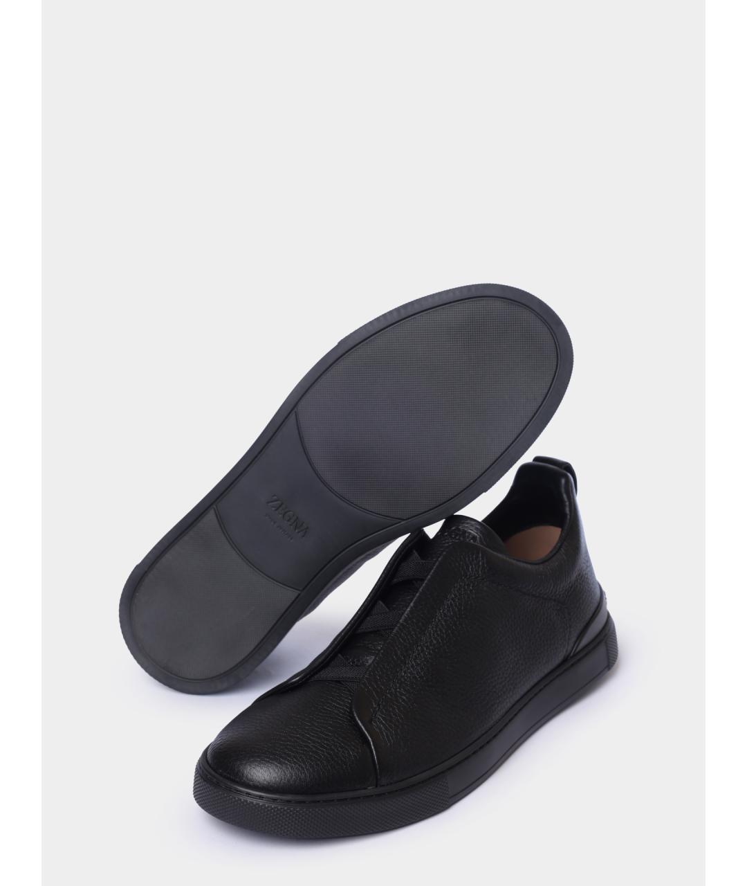 ZEGNA Черные кожаные низкие кроссовки / кеды, фото 4