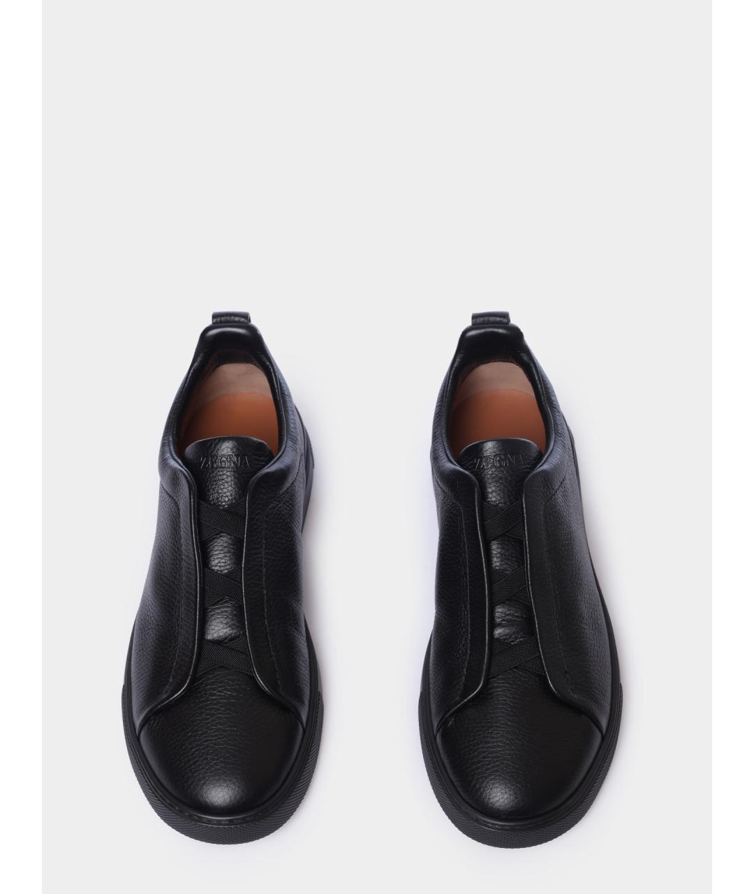ZEGNA Черные кожаные низкие кроссовки / кеды, фото 3