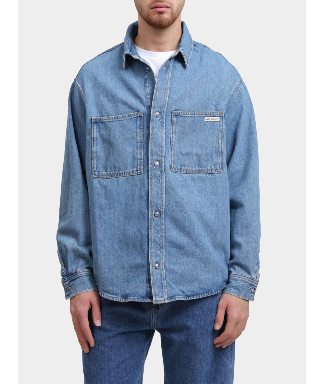 CALVIN KLEIN Голубая хлопковая кэжуал рубашка, фото 6