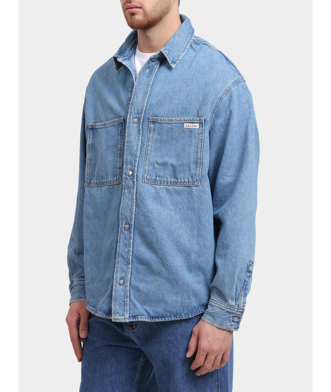 CALVIN KLEIN Голубая хлопковая кэжуал рубашка, фото 3