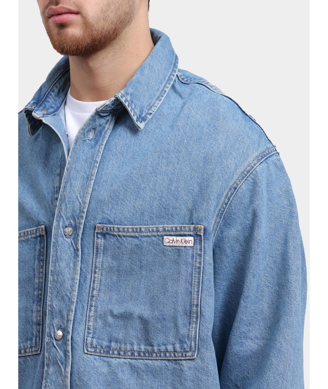 CALVIN KLEIN Голубая хлопковая кэжуал рубашка, фото 4