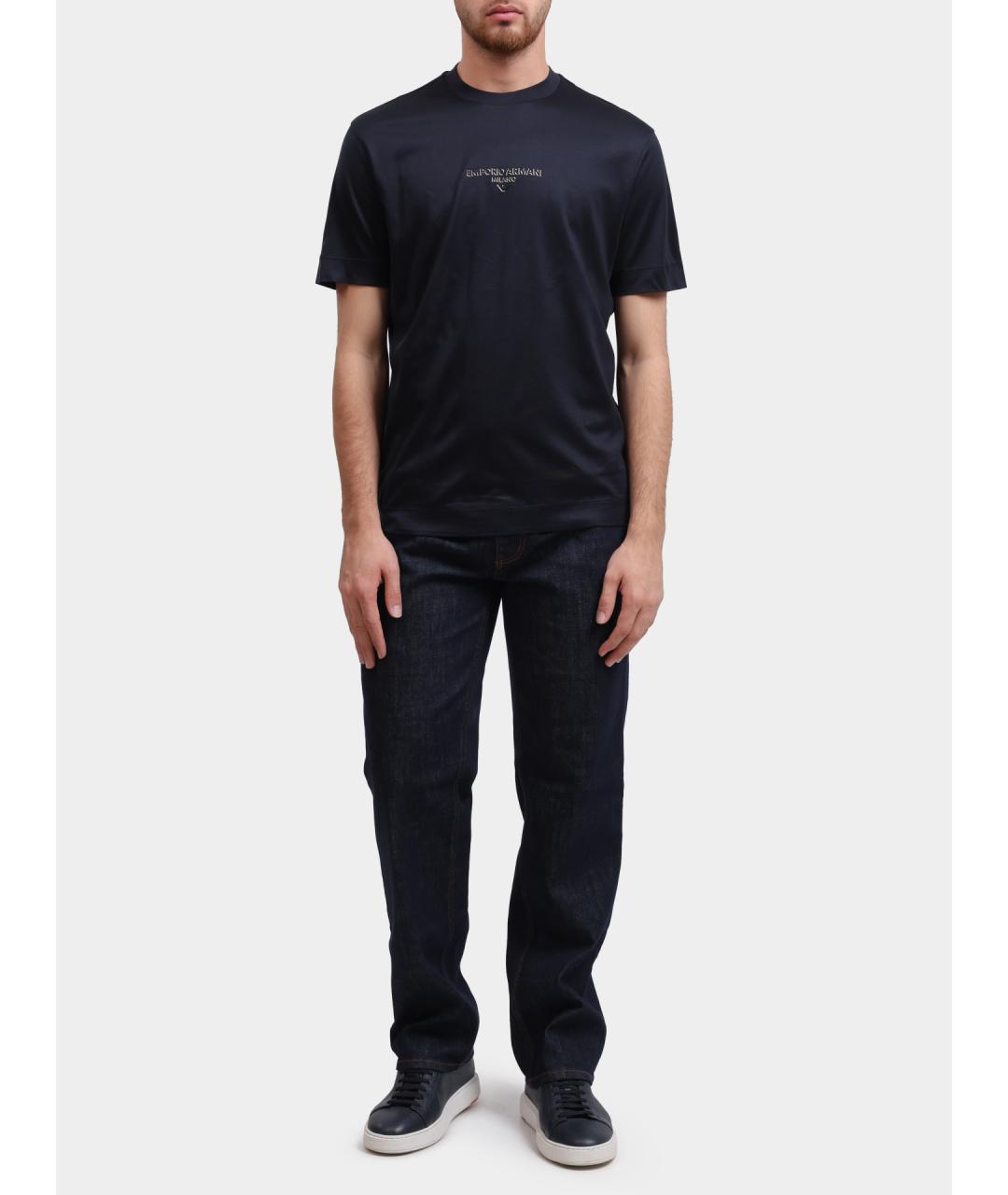 EMPORIO ARMANI Темно-синие хлопковые прямые джинсы, фото 2