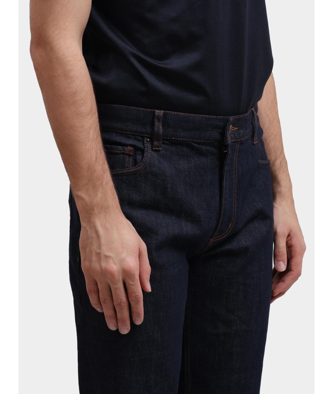 EMPORIO ARMANI Темно-синие хлопковые прямые джинсы, фото 4