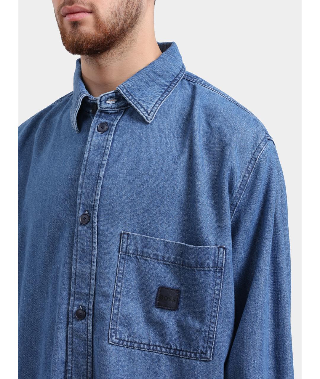 HUGO BOSS Синяя хлопковая кэжуал рубашка, фото 4