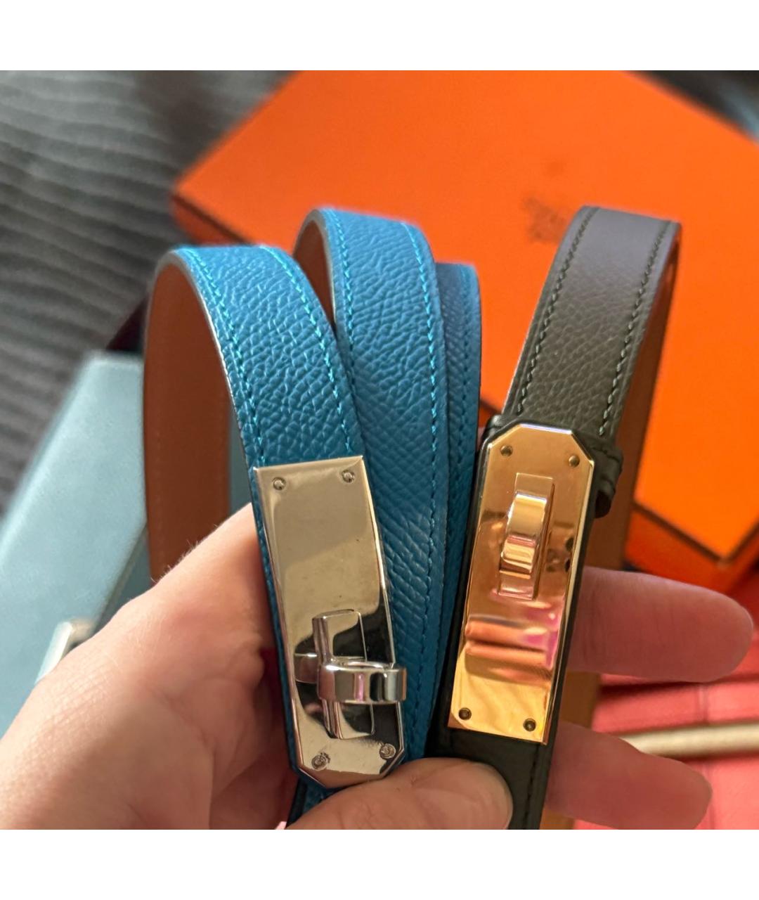 HERMES Синий кожаный ремень, фото 2