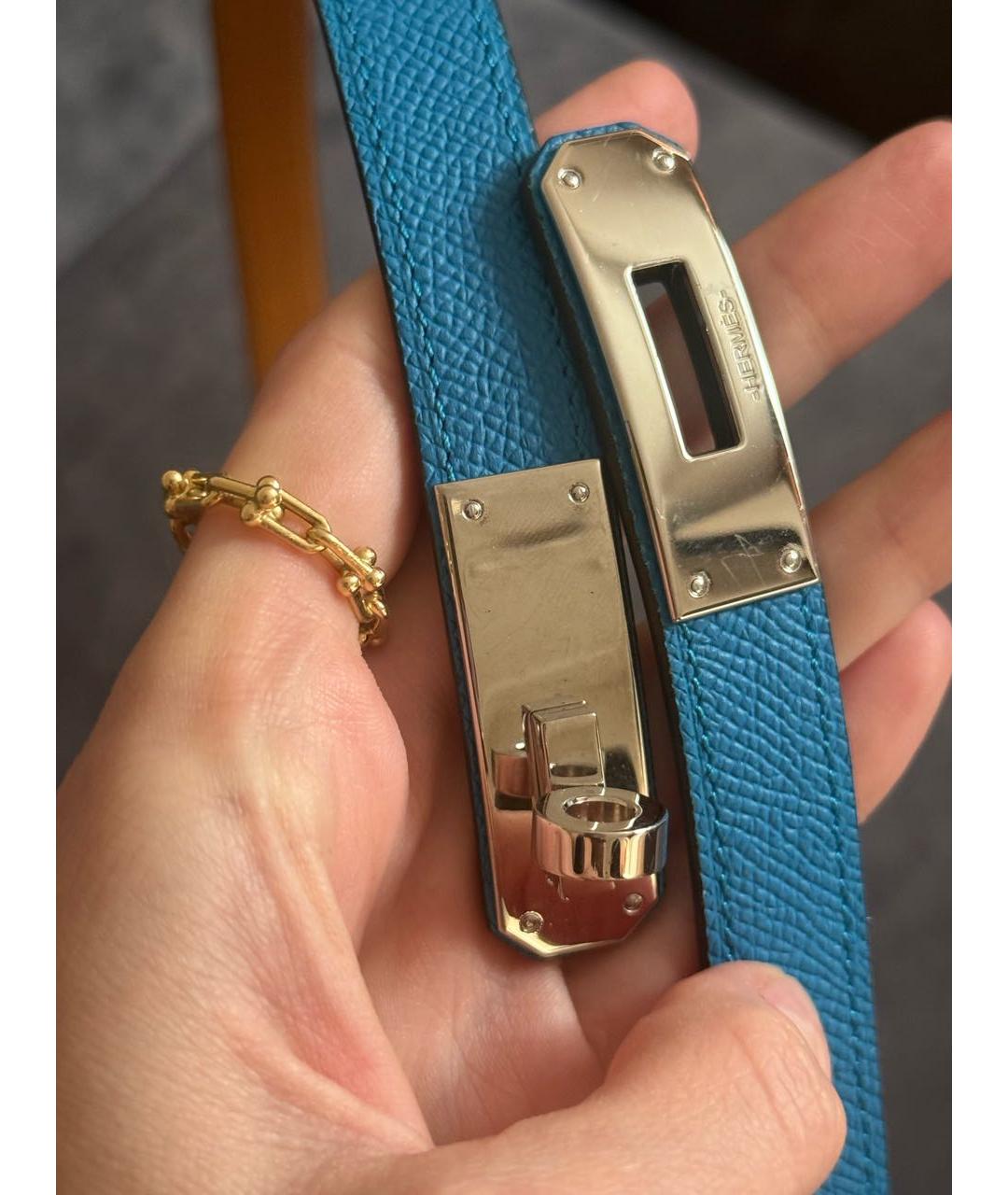 HERMES Синий кожаный ремень, фото 3