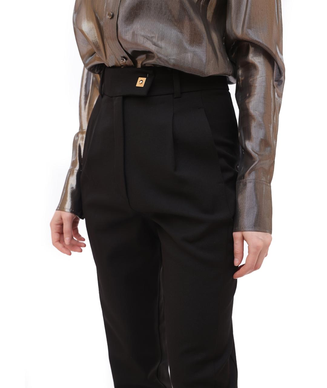 PINKO Черные шерстяные прямые брюки, фото 4