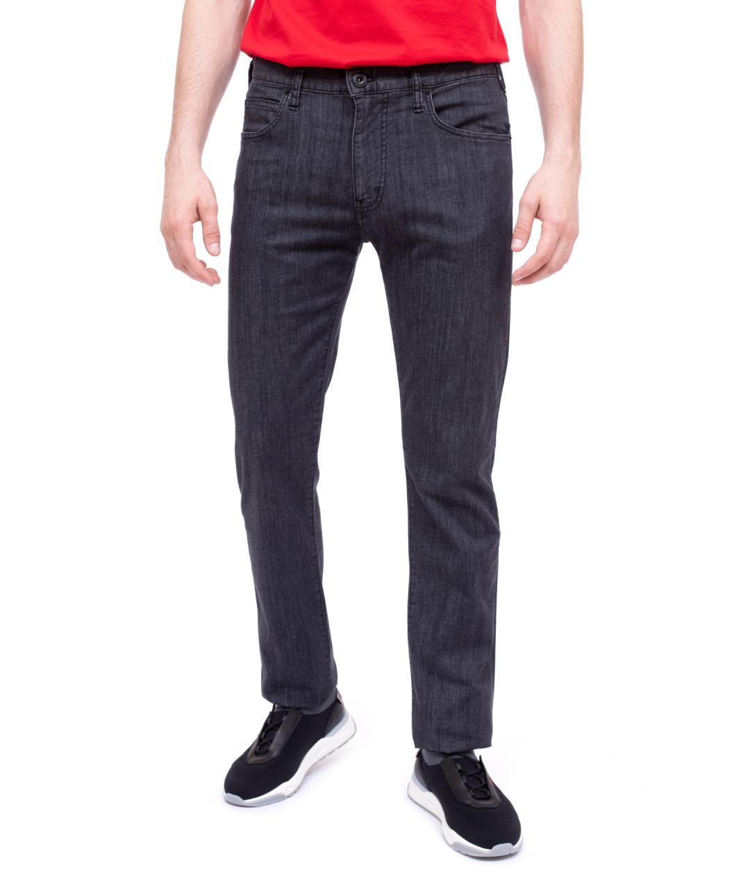 EMPORIO ARMANI Черные хлопковые прямые джинсы, фото 1