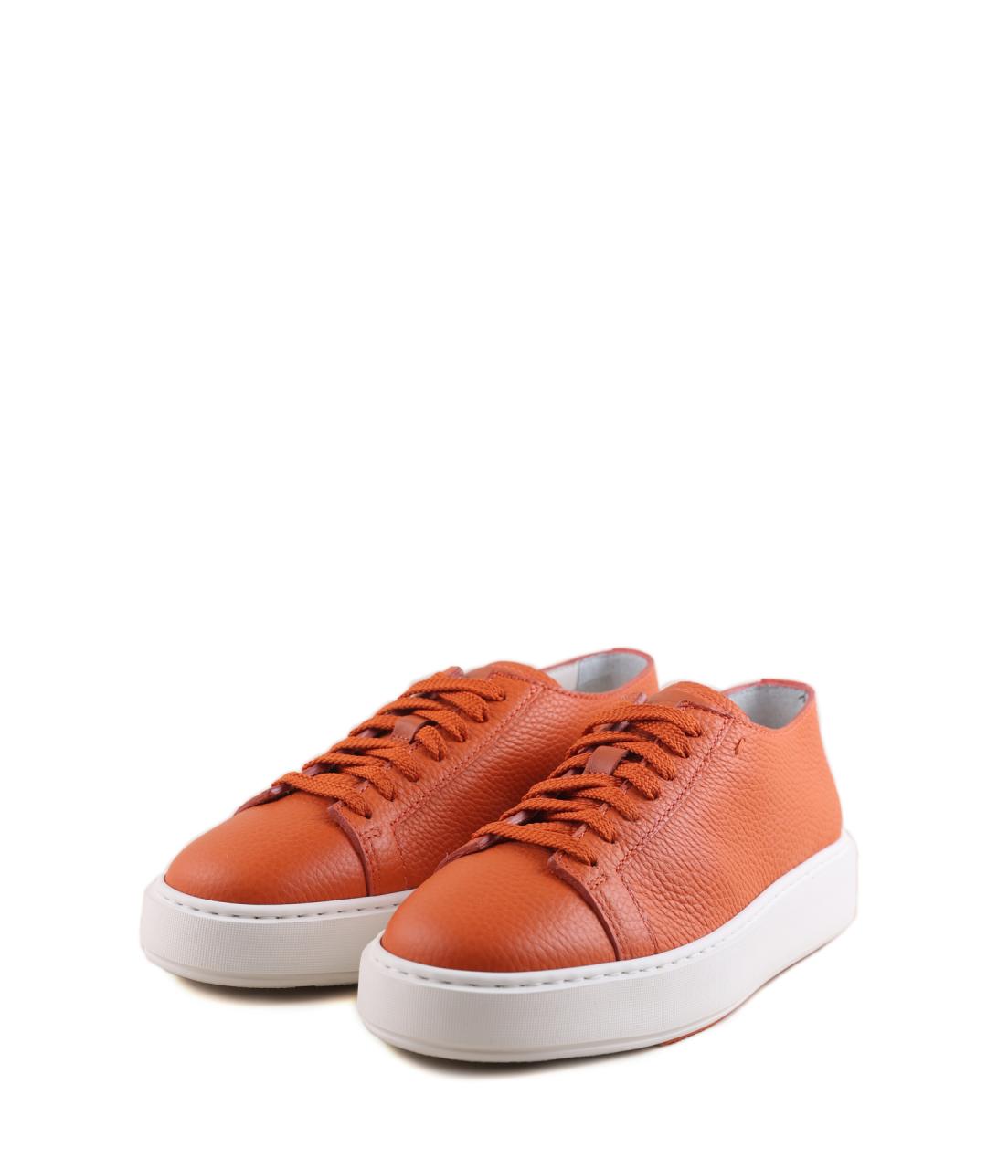 SANTONI Оранжевое кожаные кеды, фото 5