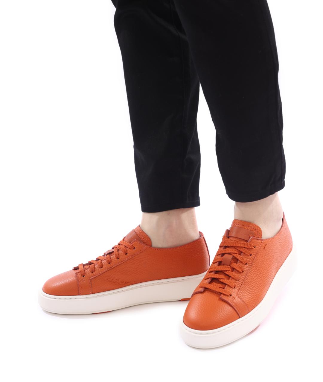 SANTONI Оранжевое кожаные кеды, фото 6