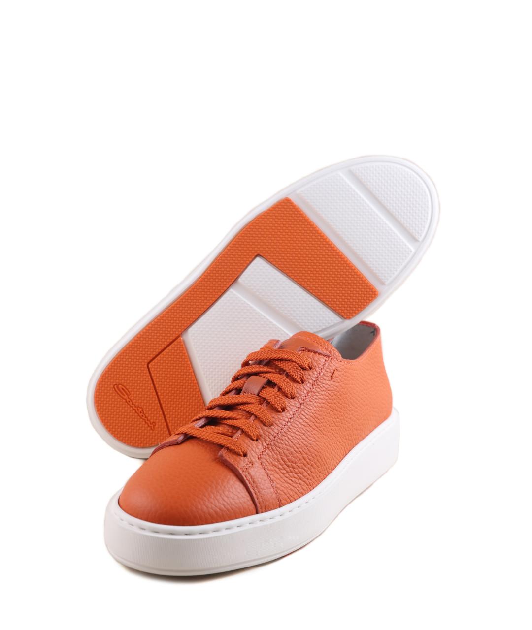 SANTONI Оранжевое кожаные кеды, фото 3