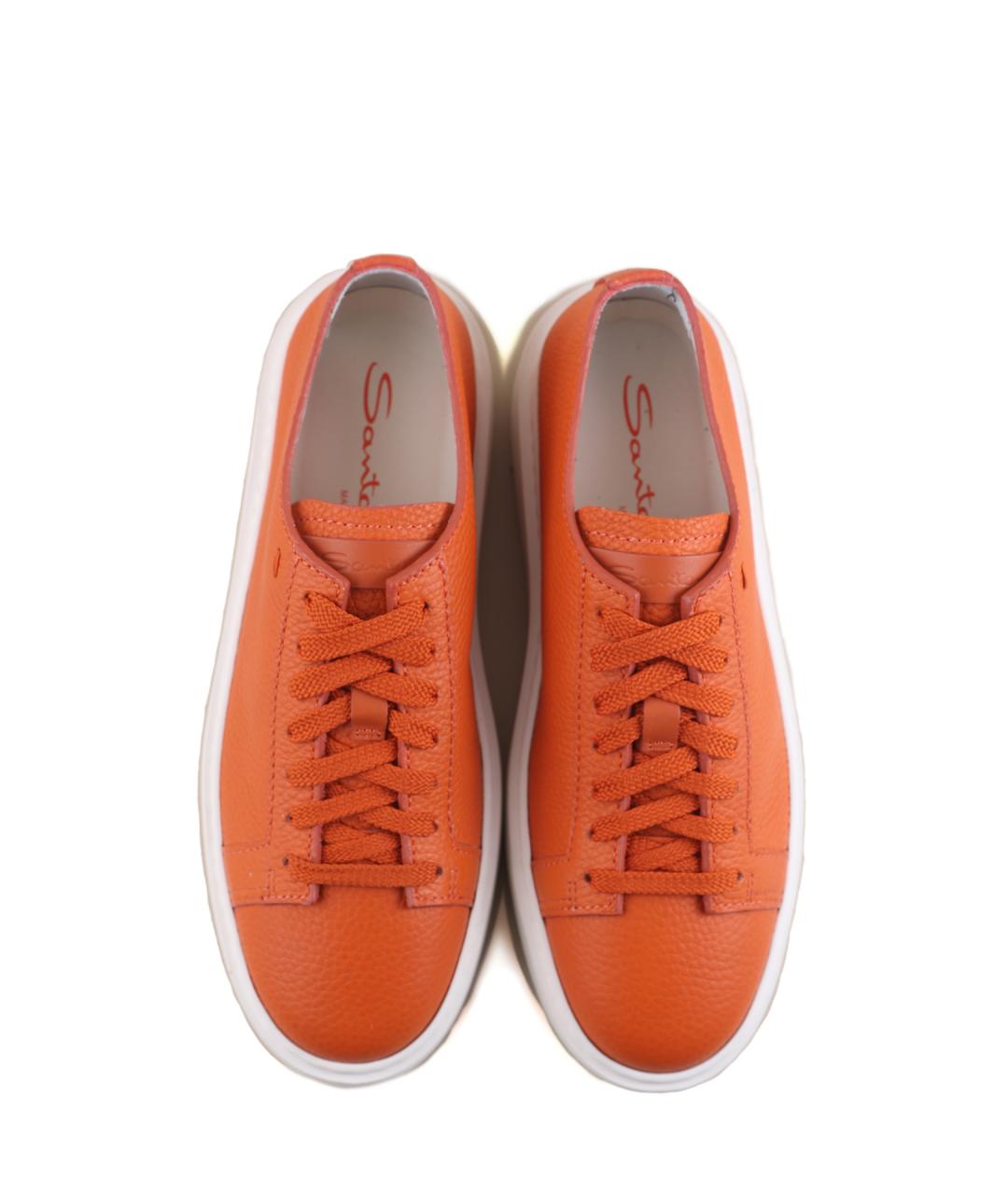 SANTONI Оранжевое кожаные кеды, фото 2
