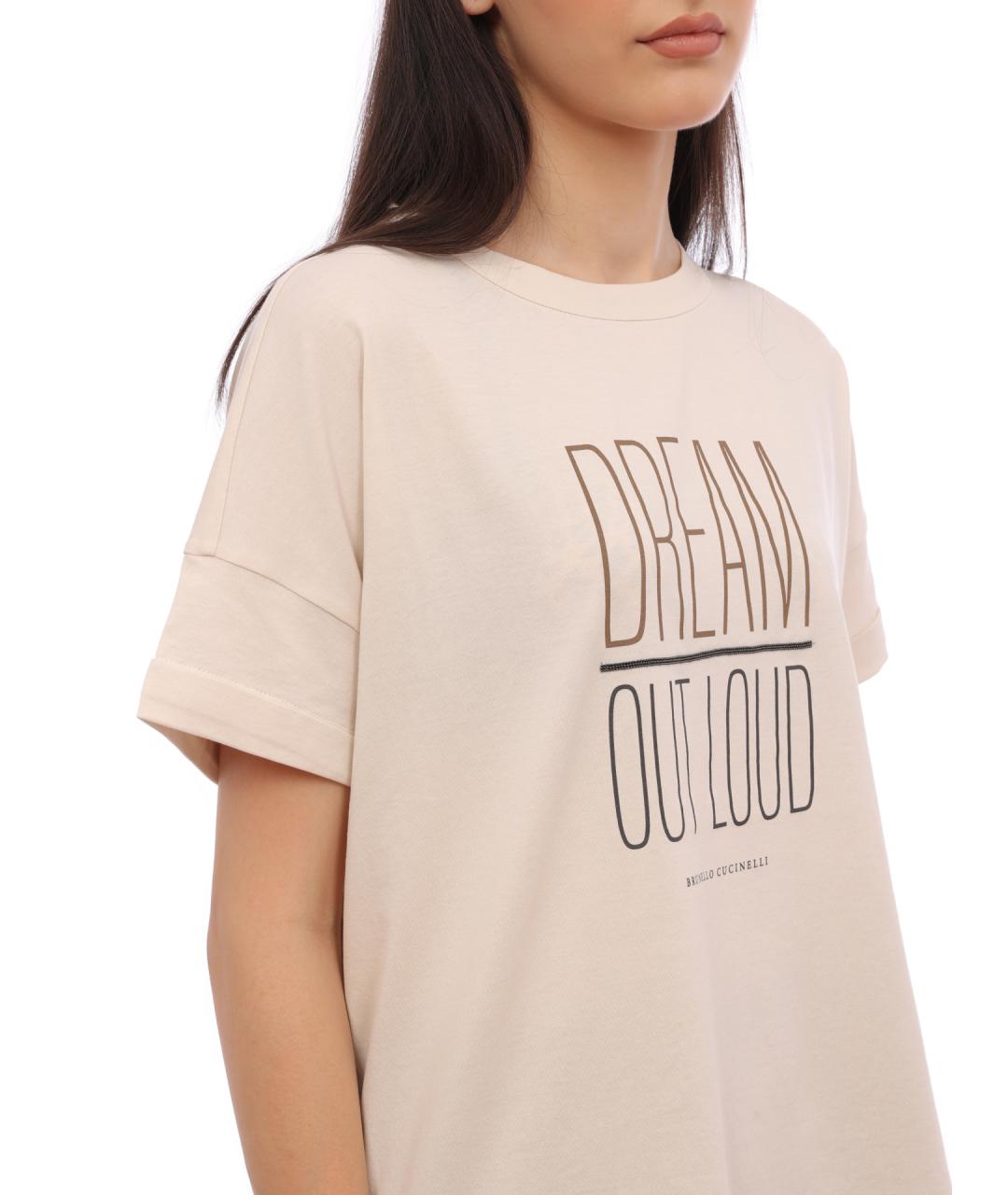 BRUNELLO CUCINELLI Бежевая хлопковая футболка, фото 4