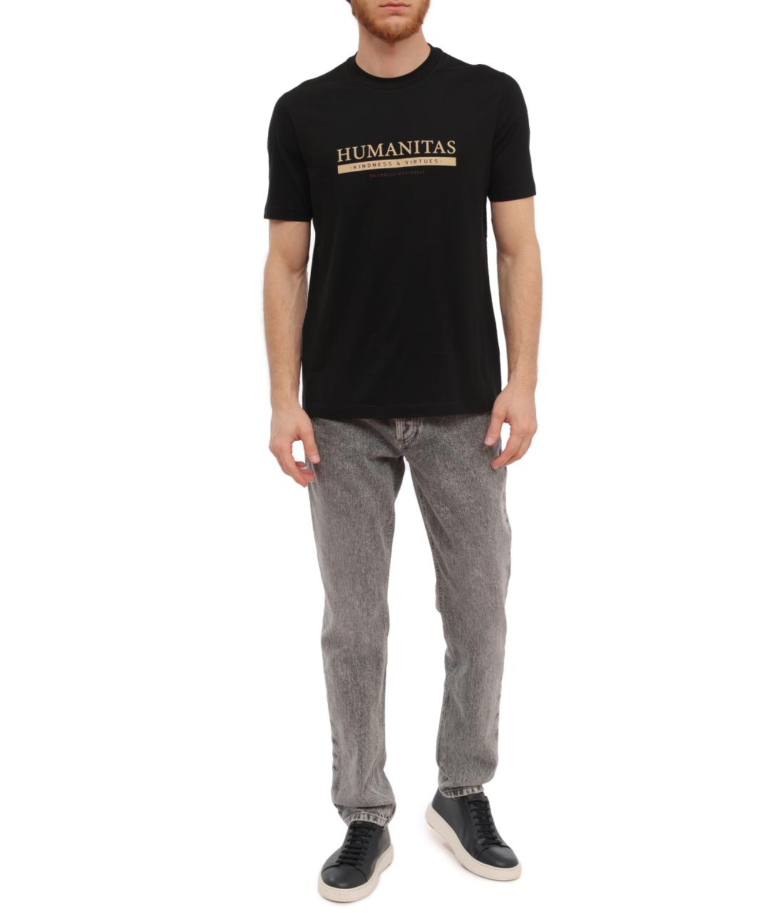 BRUNELLO CUCINELLI Черная хлопковая футболка, фото 2