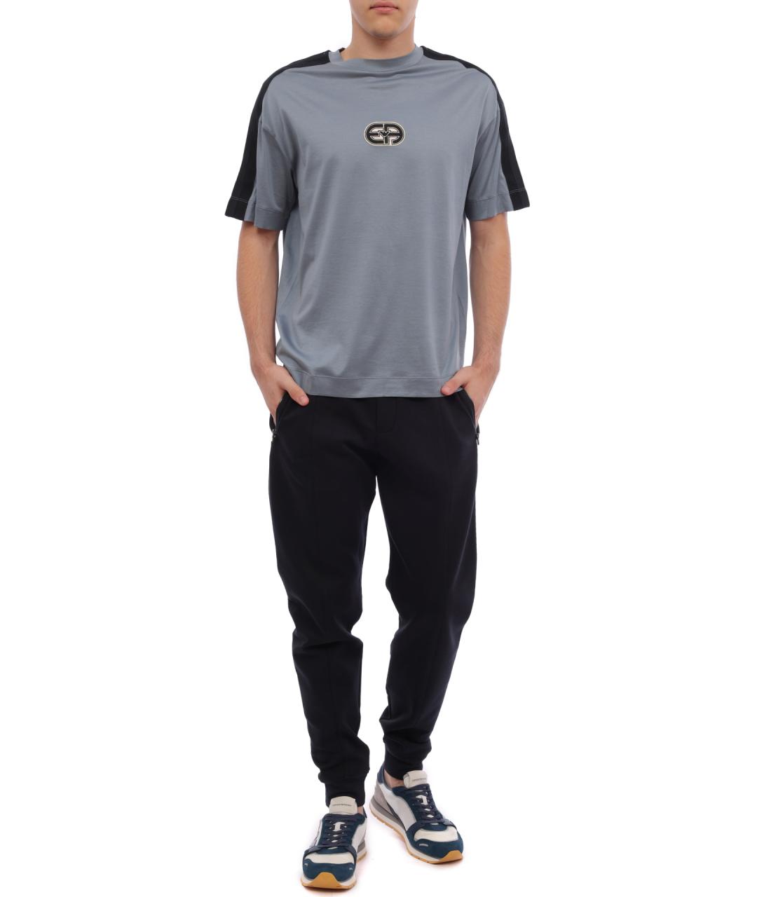 EMPORIO ARMANI Синяя хлопко-полиэстеровая футболка, фото 2