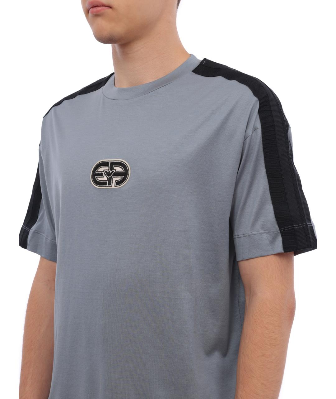 EMPORIO ARMANI Синяя хлопко-полиэстеровая футболка, фото 3