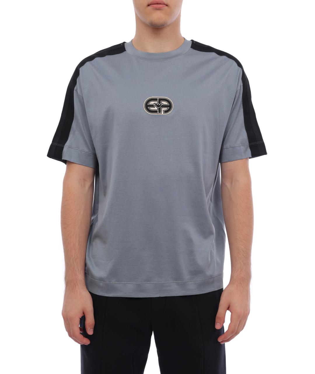 EMPORIO ARMANI Синяя хлопко-полиэстеровая футболка, фото 1