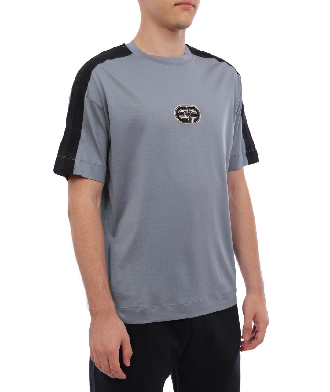 EMPORIO ARMANI Синяя хлопко-полиэстеровая футболка, фото 4