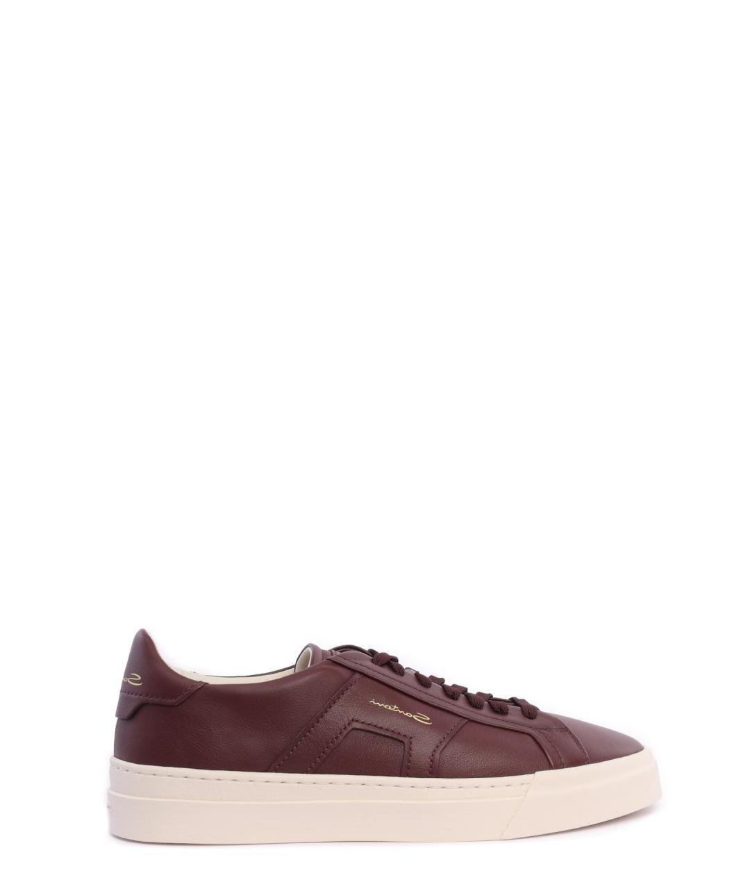 SANTONI Бордовые кожаные низкие кроссовки / кеды, фото 1
