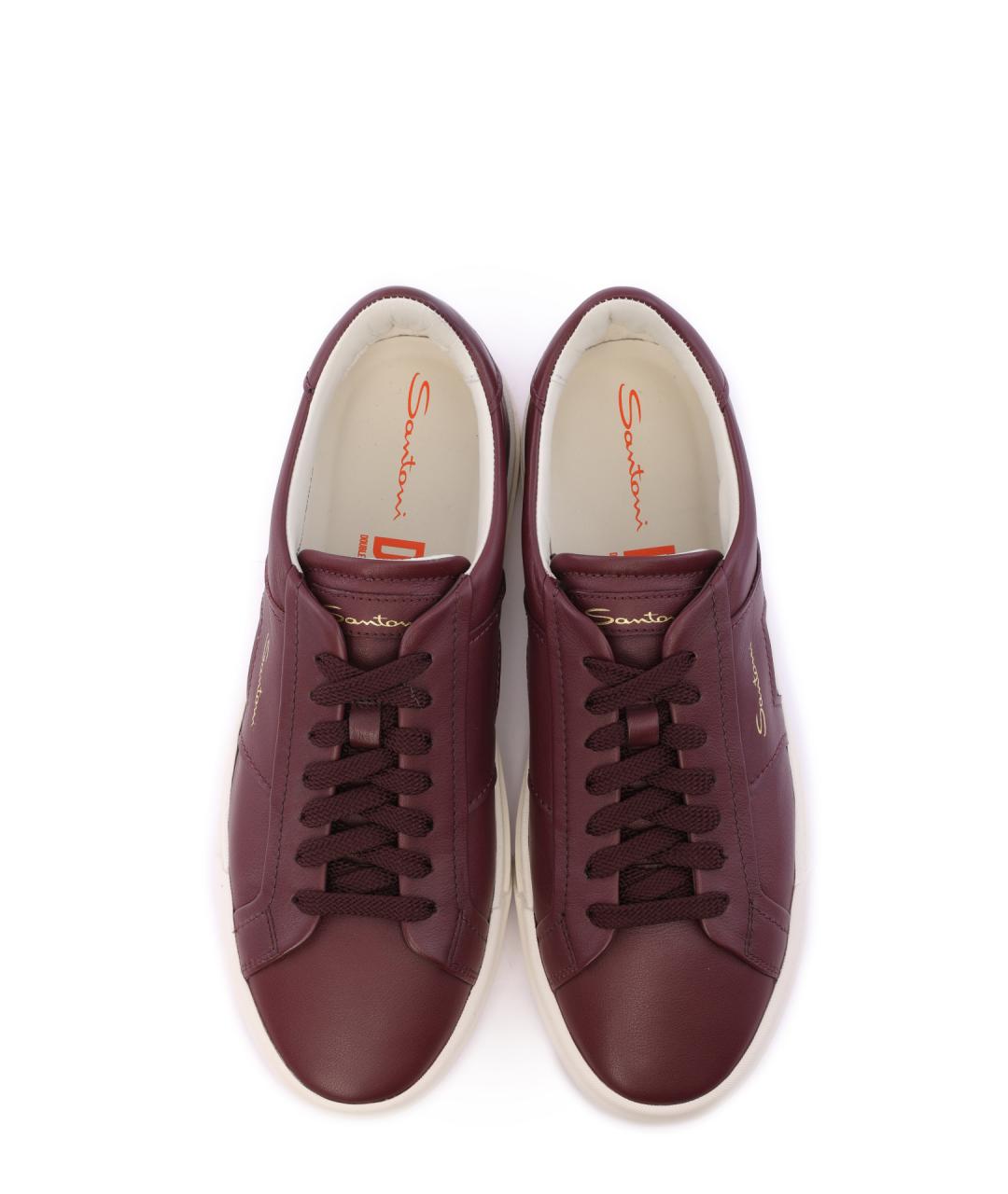 SANTONI Бордовые кожаные низкие кроссовки / кеды, фото 5