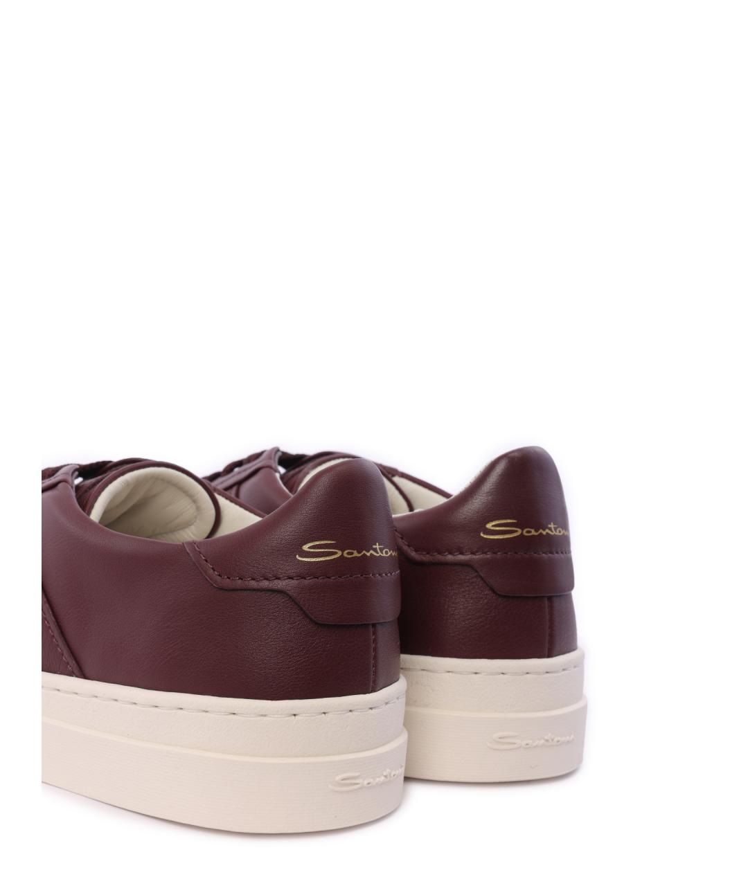 SANTONI Бордовые кожаные низкие кроссовки / кеды, фото 6
