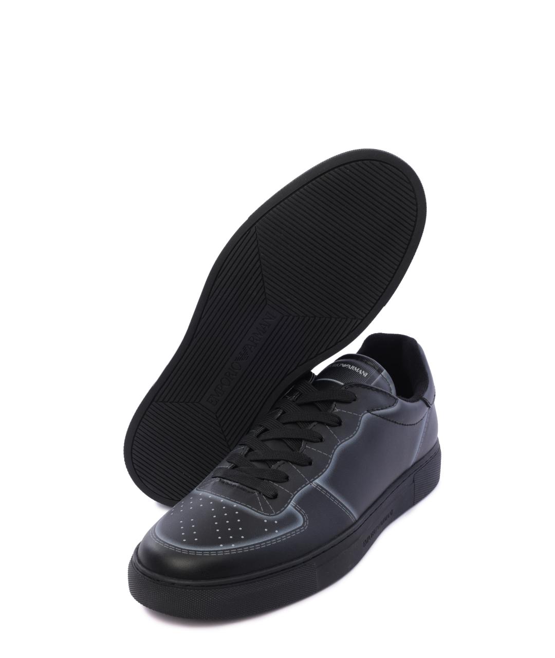 EMPORIO ARMANI Черные кожаные низкие кроссовки / кеды, фото 4