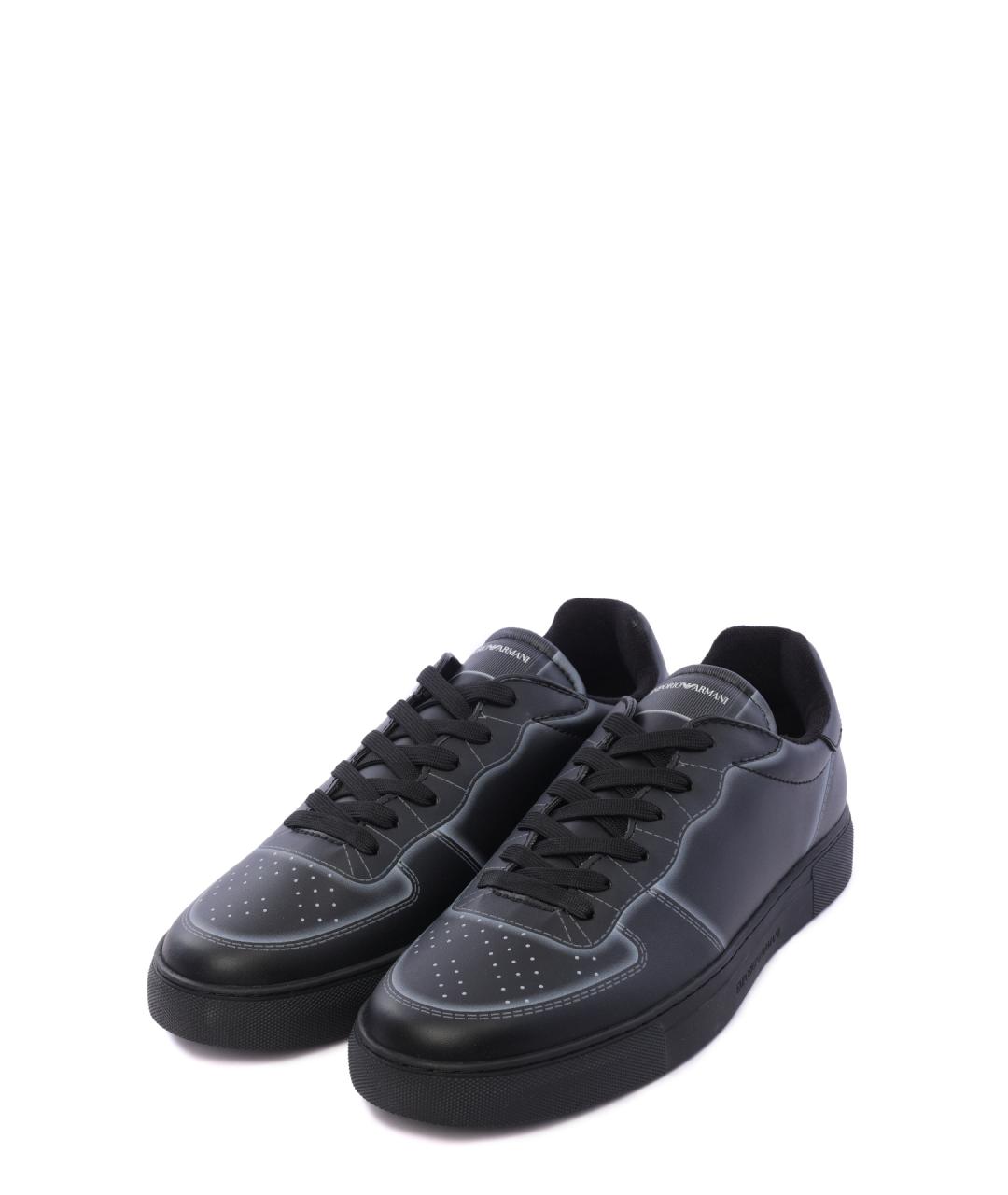 EMPORIO ARMANI Черные кожаные низкие кроссовки / кеды, фото 2