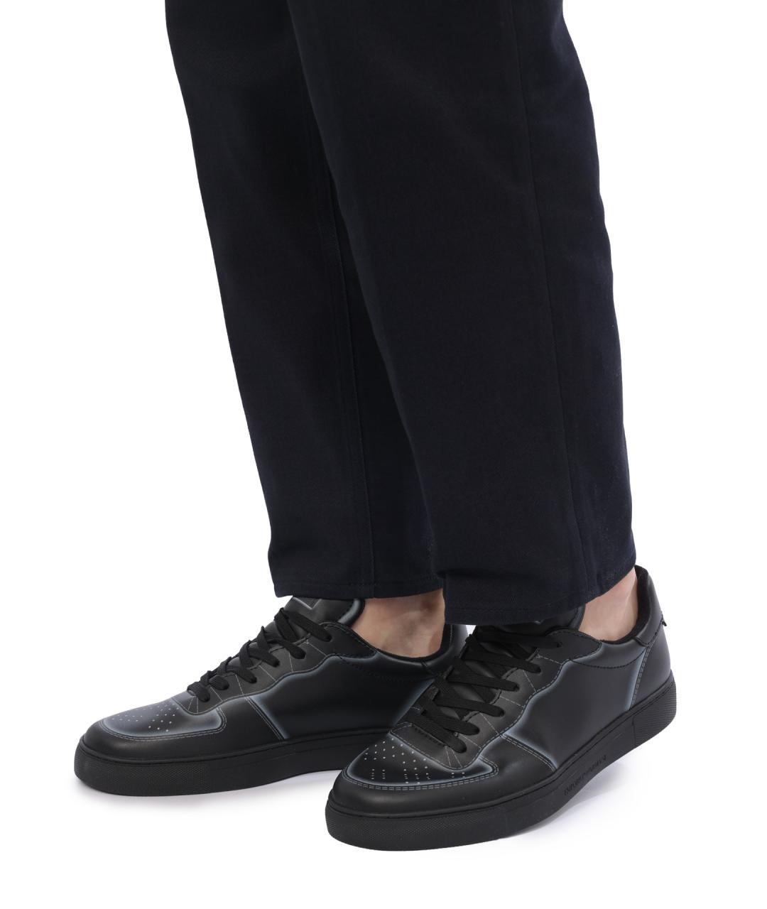 EMPORIO ARMANI Черные кожаные низкие кроссовки / кеды, фото 7