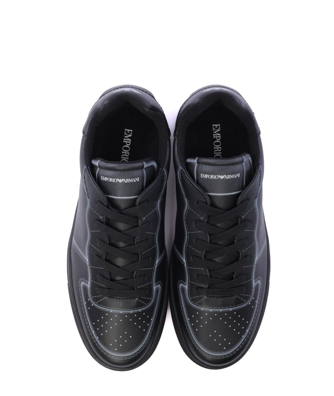EMPORIO ARMANI Черные кожаные низкие кроссовки / кеды, фото 5