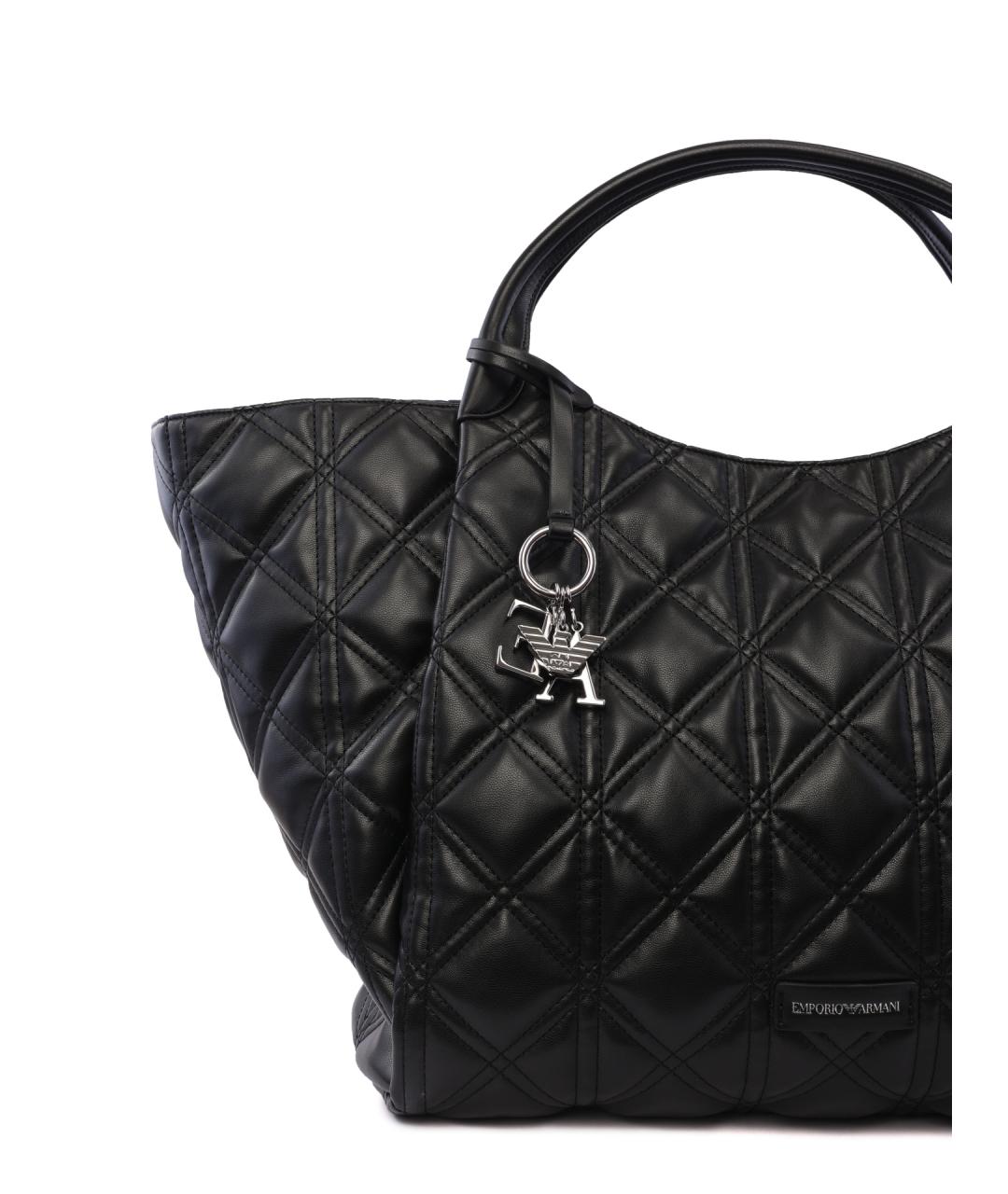 EMPORIO ARMANI Черная кожаная сумка тоут, фото 6