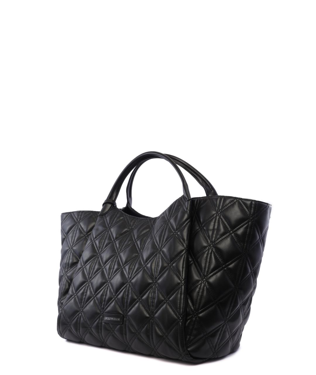 EMPORIO ARMANI Черная кожаная сумка тоут, фото 3