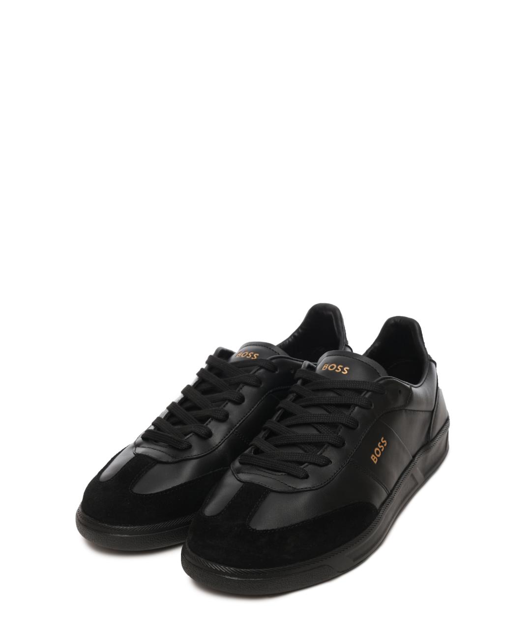 HUGO BOSS Черные кожаные низкие кроссовки / кеды, фото 2