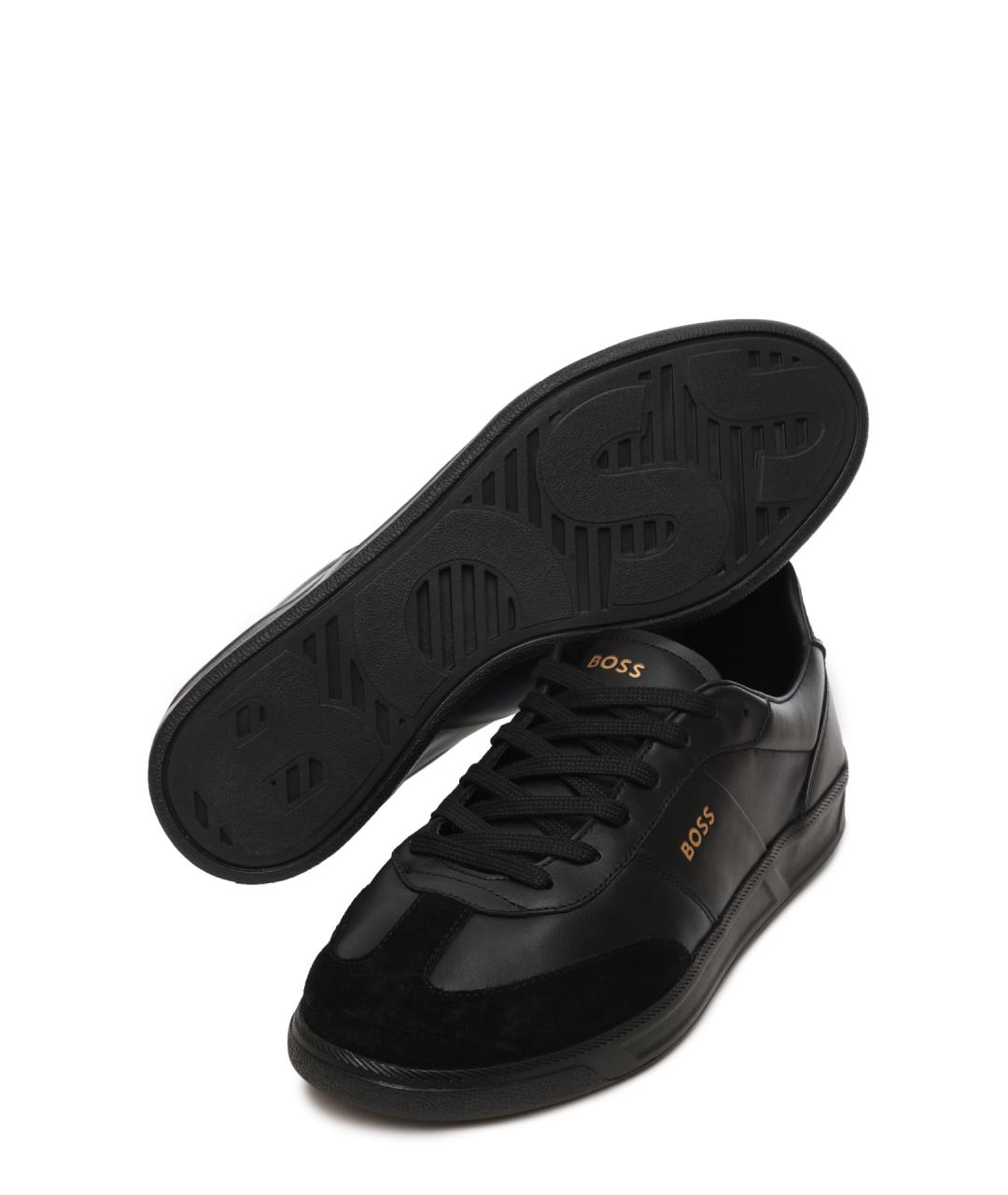 HUGO BOSS Черные кожаные низкие кроссовки / кеды, фото 4