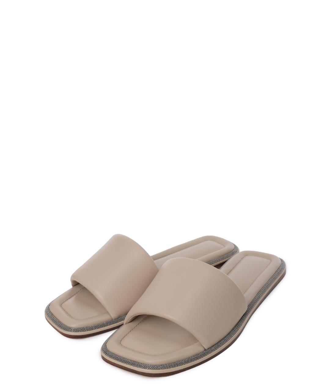 BRUNELLO CUCINELLI Бежевые кожаные шлепанцы, фото 2