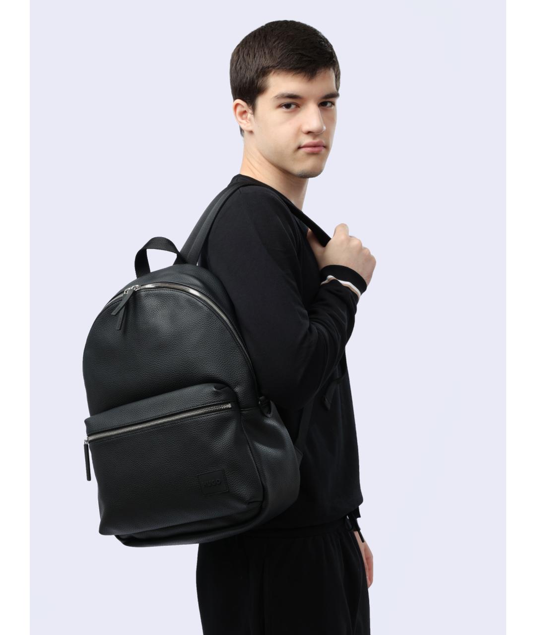 HUGO Черный рюкзак из искусственной кожи, фото 2