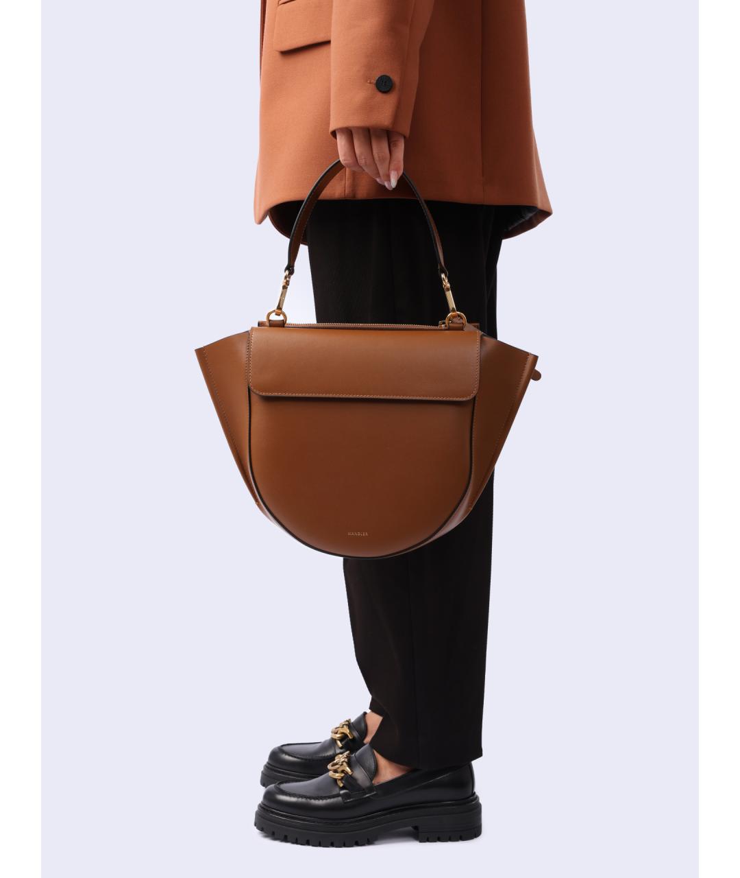 WANDLER Коричневая кожаная сумка с короткими ручками, фото 2