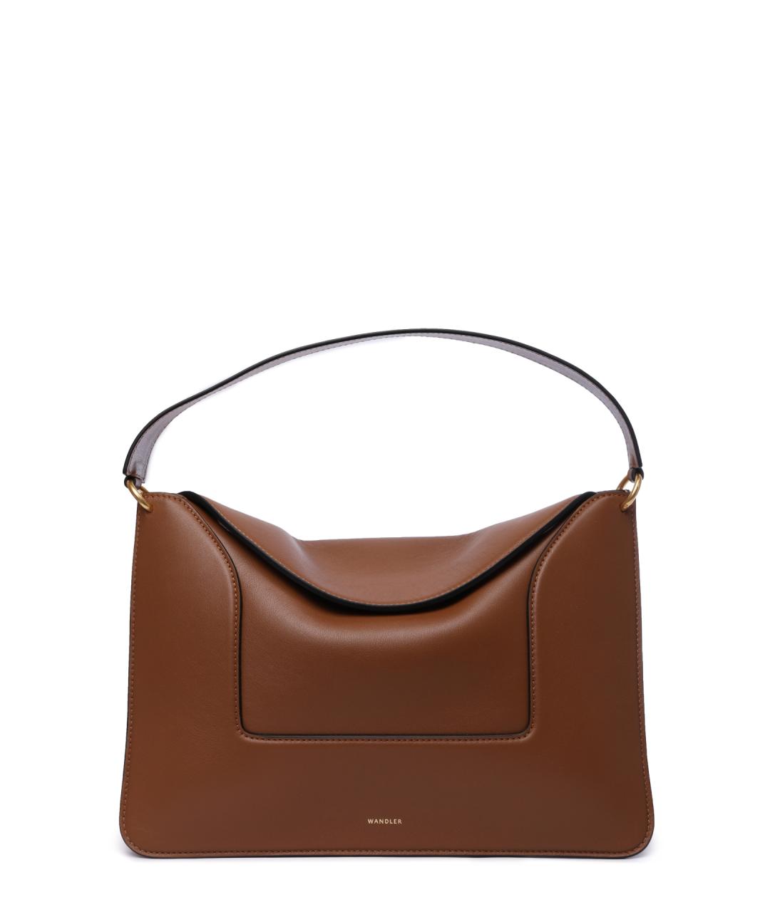 WANDLER Коричневая кожаная сумка с короткими ручками, фото 1