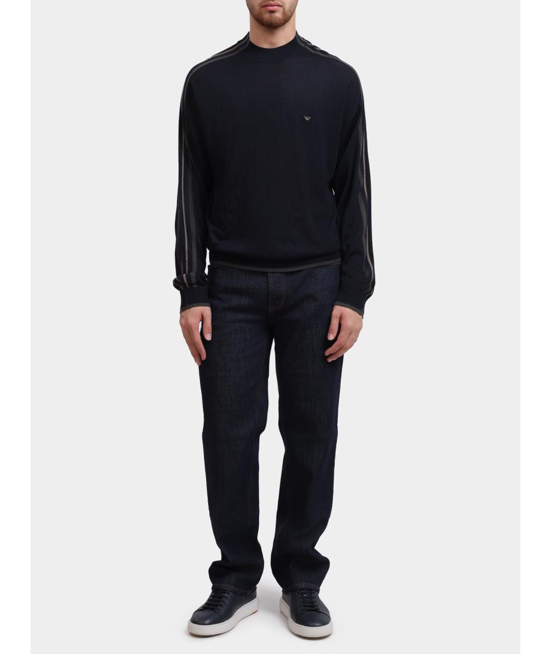 EMPORIO ARMANI Темно-синий шерстяной джемпер / свитер, фото 2