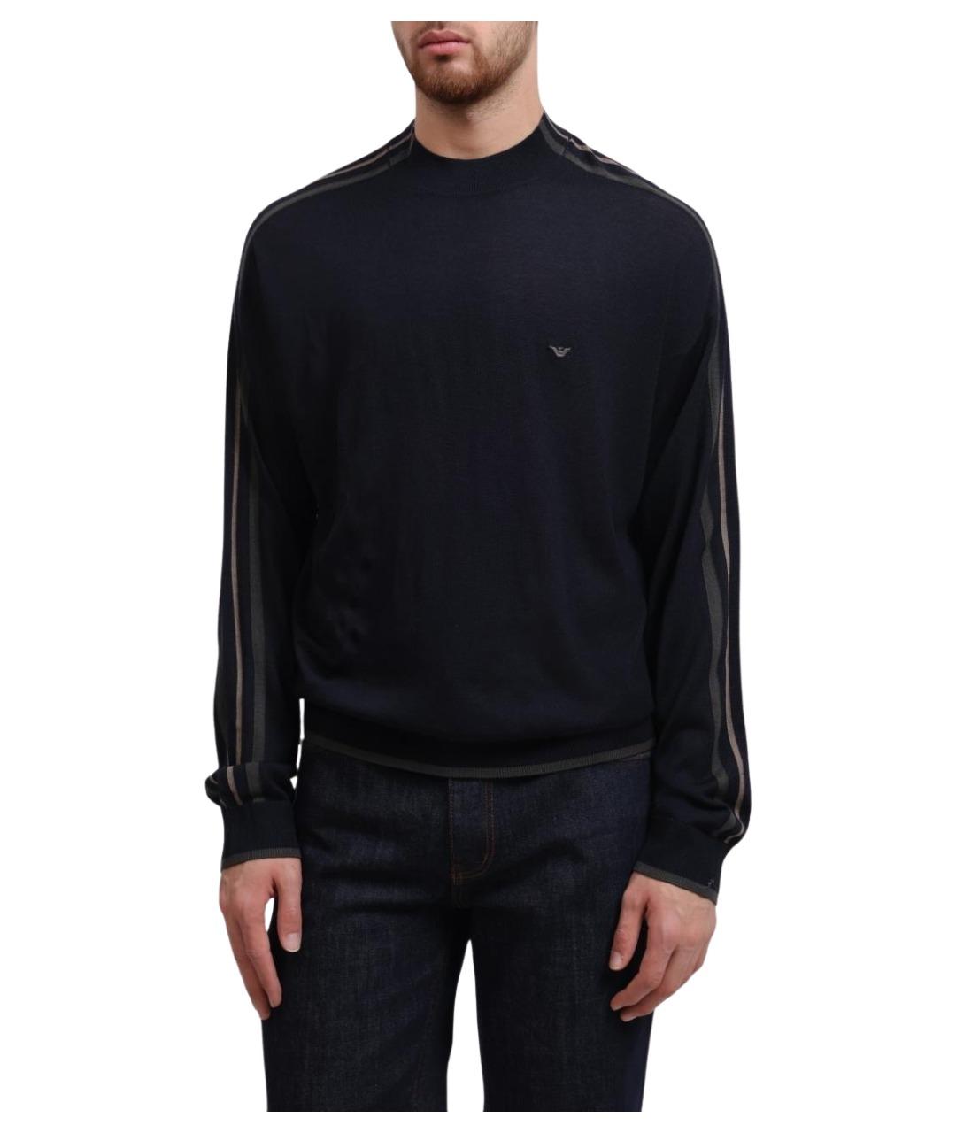 EMPORIO ARMANI Темно-синий шерстяной джемпер / свитер, фото 1